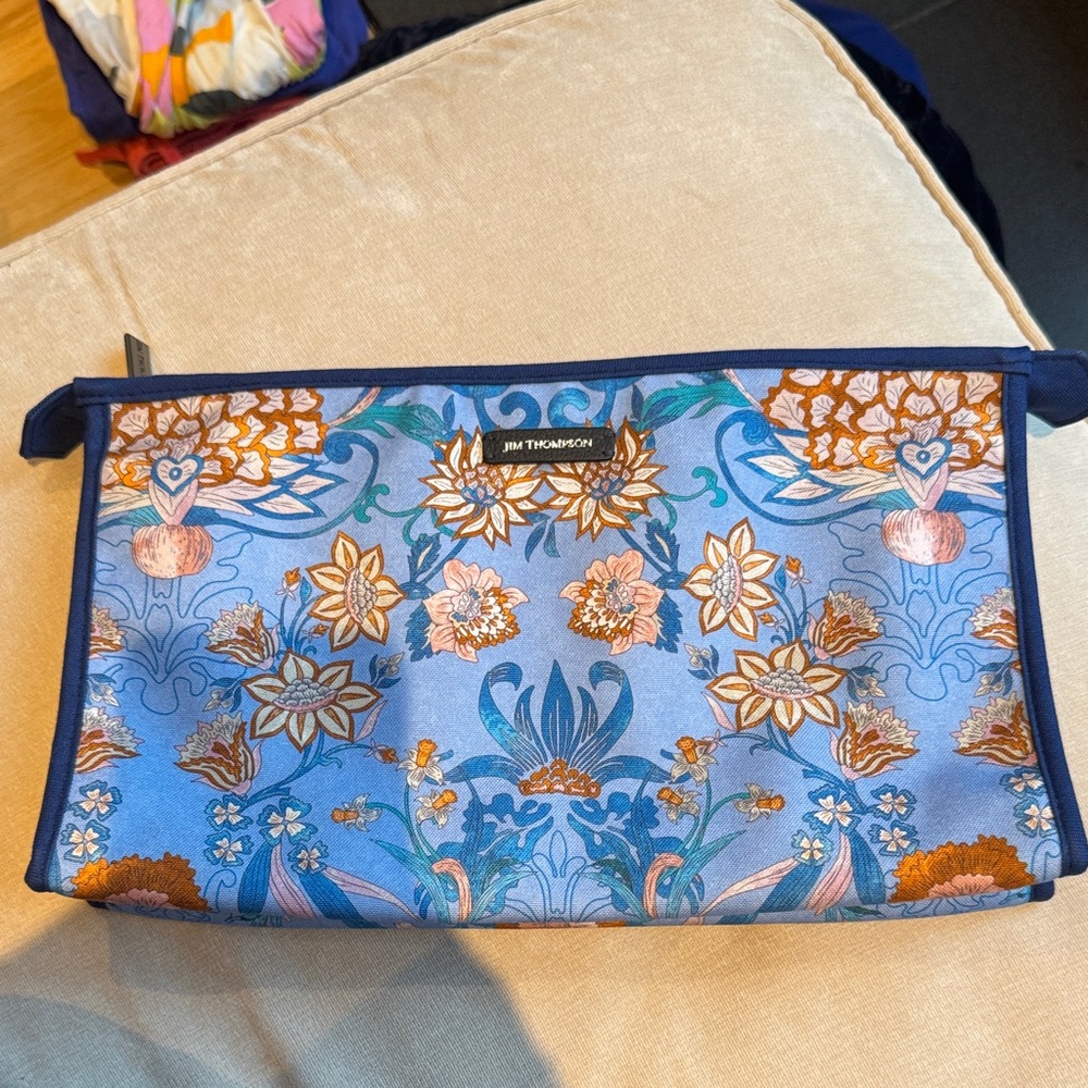 Thompson Blue and Orange Floral Cosmetic Bag